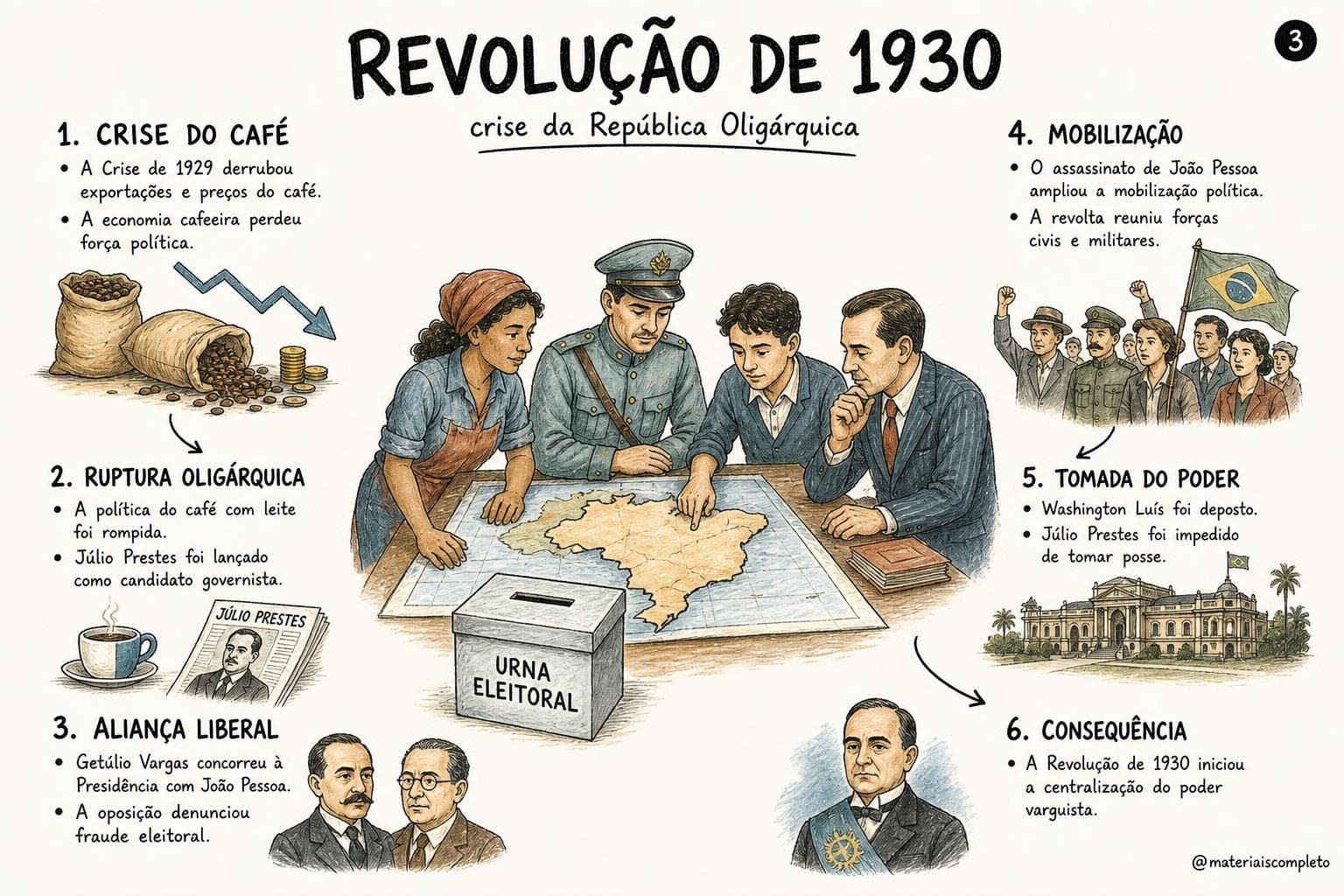 Exemplo de mapa visual sobre Era Vargas, Ditadura e Nova República